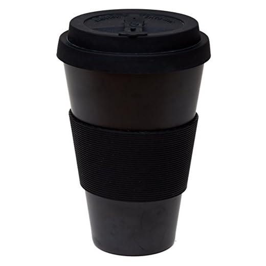 Reusable Coffee Cup Travel Mug Eco-Friendly Bamboo Fibre Silicon Natural 15oz (Black)