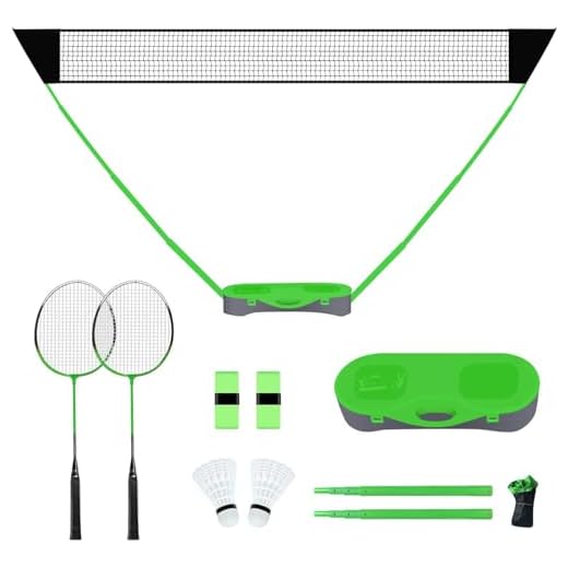FBSPORT Portable Badminton Net Set with Storage Base, Folding Volleyball Badminton Net with 2 Badminton Rackets 2 Shuttlecocks 10x5 ft Net, Easy Setup for Beach Backyard Combo Set Sport Games