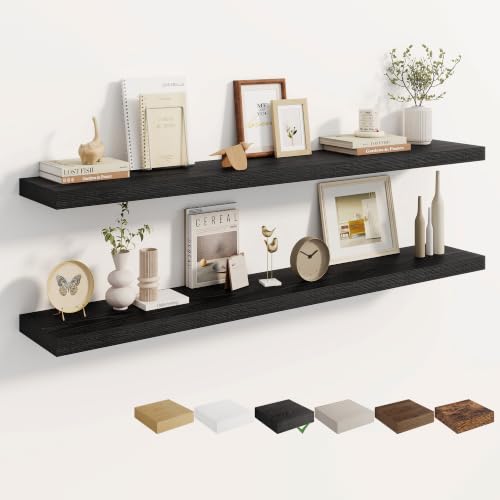 Dreamland 55 Inches Wall Mounted Wood Floating Shelves, Black, 2 Pack