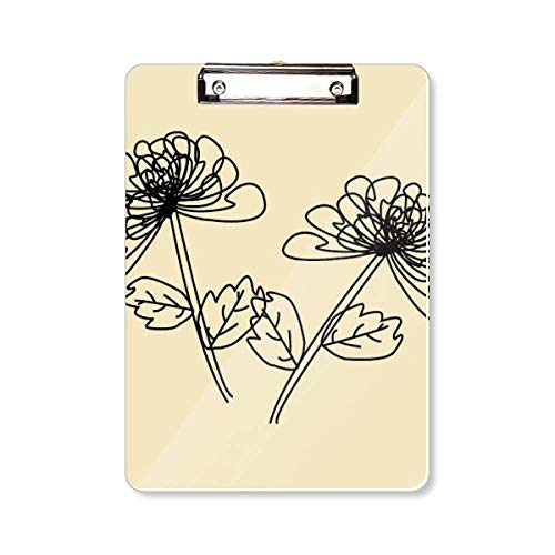 Planchette à pince chrysanthème A4 dessinée main, porte-bloc design et support écriture