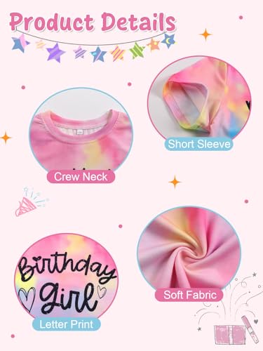 Image of Girls' Birthday Girl Letter Print T-Shirt with Bracelet, Pink, Size 4-12Y, Short Sleeve