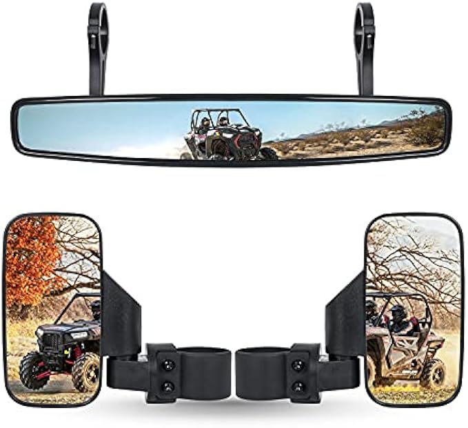 RANSOTO UTV Rear view Side Mirror And Center Mirror For 1.75" Roll Bar Compatible with Yamaha Rhino YXZ, Polaris RZR 800 900 1000 Turbo PRO XP, Honda Pioneer, Arctic Cat Wildcat Trail, Kawasaki Teryx