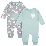 Gerber Baby Boys 2-Pack Long Sleeve Jumpsuit, Blue Polar Bear, 12 Months
