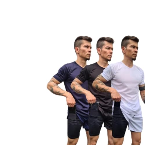 Kit 3 Conjuntos Academia Masculino, Camiseta Dry Fit + Short 2 em...