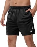 Tyhengta Mens Gym Shorts with Zip Pockets Running Shorts Moisture Wicking Sport Shorts Breathable Workout Fitness Shorts Black,L