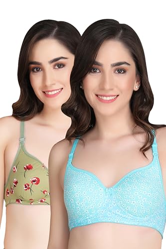 Image of Flower Print Bra for Women - Made of Pure Cotton Full Coverage Non Wired Pushup Soft Cup for T-Shirt Saree Dress Sports Garment for Daily Use Everyday