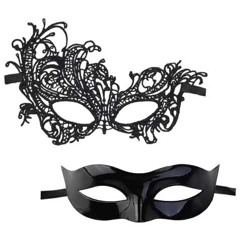 Masquerade Ball Masks, BOZILY Couple Lace Masks, Mardi Gras Mask, Mascarade Masks For Couples, Sexy Lace Eyemask Venetian Party Mask For Fancy Carnival Ball Halloween Party Costume Dress Halloween Cover