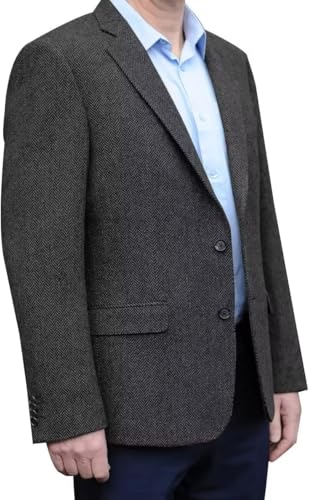 Mens Herringbone Blazer Black British Wool Blend Suit Jacket 2 Button Casual Sport Coat Wedding Groomsmen Prom Jackets XXXL2