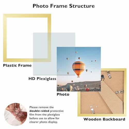 Image of JCJMY 5x5 Picture Frame Gold for Wall Hanging or Tabletop, Wall Mounting Horizontally or Vertically, 5 x 5 Square Wall Gallery Poster Photo Frame with Shatter Resistant Plexiglass, Gold
