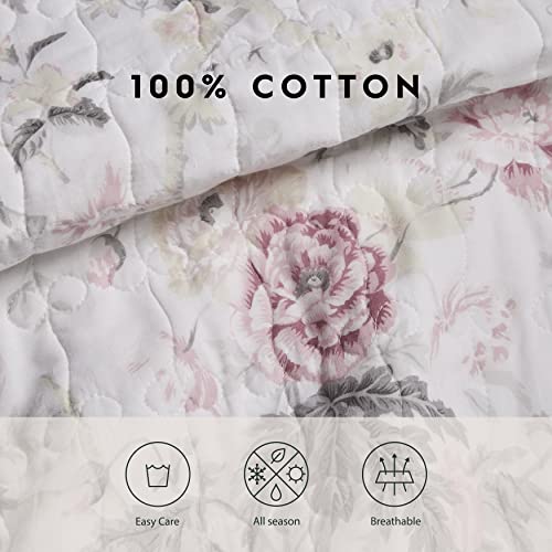Laura Ashley Home - Breezy Floral Collection - 100% Cotton, Reversible, Lightweight & Breathable Bedding, Pre-Washed for Added Softness, Twin, Pink/Grey - Image 8