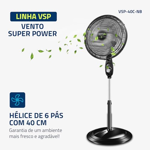 Ventilador Coluna 40cm Super Power, Mondial, Preto/Prata, 140W, 220V - VSP-40C-NB