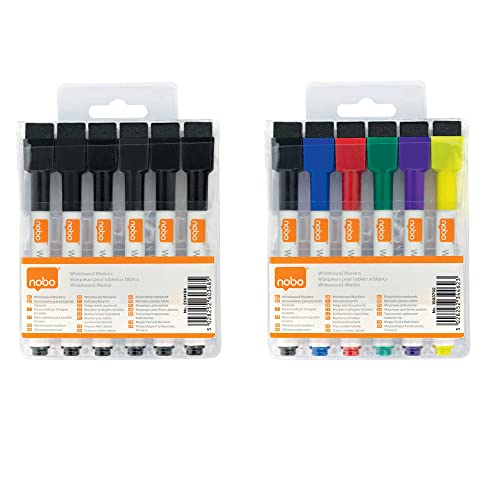 Rexel Mini-Marker (trocken abwischbar) 6 Stück diverse Farben + 6 Stück schwarz extra Cover