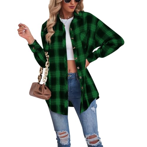 Buliezy Damen Karierte Bluse Oversized Hemdjack Langarmshirt Elegant Hemd...