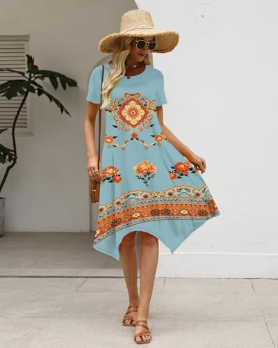Image of COSSEN Women's 2026 Summer Midi Dress Crew Neck Short Sleeve
