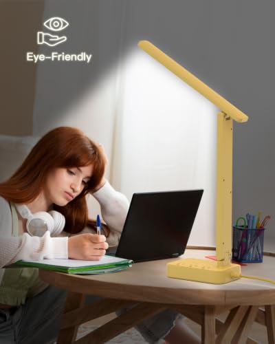 Image of Addtam LED Desk Lamp, Power Strip with 3 Outlets 4 USB Charging Ports(2 USBC), 4 Modes 5 Level Brightness Touch Lamp, Small Desk Lamp for Home Office College Dorm Room Essentials, Yellow