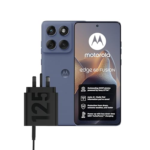 Motorola edge 60 fusion, Pantone Slipstream, Moto AI Smartphone, 50MP Sony LYTIA Camera, Includes Protective Cover and Moto UK charger - single port 125w
