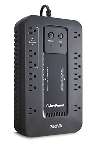 CyberPower EC750G Ecologic Battery Backup & Surge Protector UPS System, 750VA/450W, 12 Outlets, ECO Mode, Compact Uninterruptible Power Supply