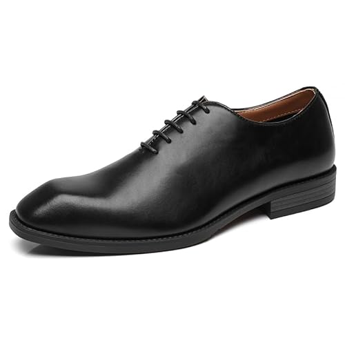 Ahico Herren-Schnürschuhe, Leder, formelle Business-Oxford-Schuhe, klassische Anzugschuhe, atmungsaktiv und bequem, Freizeit und Arbeit, Schwarz, 45 EU