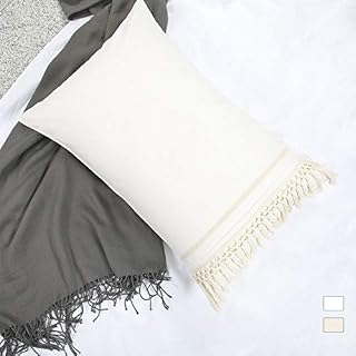 YINFUNG Boho Pillow Shams Queen Ivory Macrame Tassel Pillowcase Set of 2 Fringe