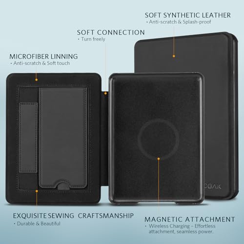 Image of CoBak Lightweight Stand Case for 7 inch 12th Gen 2024 and Colorsoft with Right Hand Strap - Compatible with iPhone MagSafe, for Samsung /Belkin /Anker Wireless Charging Pads,Fabric Black
