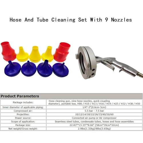 Kit de Pistola neumática para Limpieza de tuberías, Limpiador de Tubos accionado por Aire para Equipos de Limpieza Industrial, Adecuado para tuberías de Diversos diámetros. Fácil de Usar.