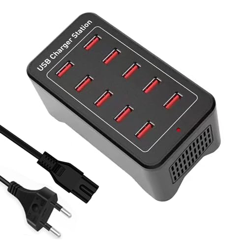 Cargador USB múltiple, Estación de Carga USB 50W, 10 Puertos USB-A, Hub USB, Enchufe de...