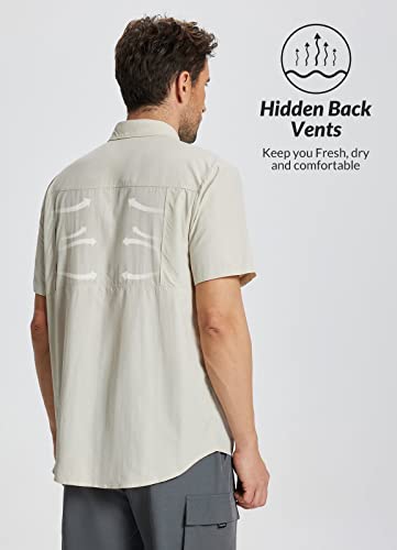 Baleaf Men's Upf 50+ Sun Protection Button Down Short Sleeve Shirts Casual Fishing Hiking Beach Shirts Lightweight Quick Dry Khaki 3Xl #TOP2