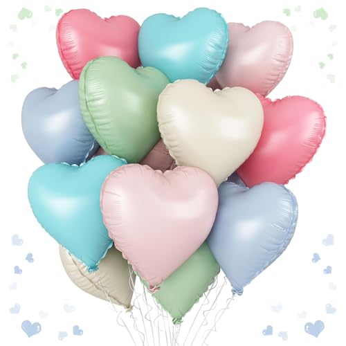 Pastel Colorful Heart Balloons, 18 Inch Matt Rainbow Heart Shaped Balloons