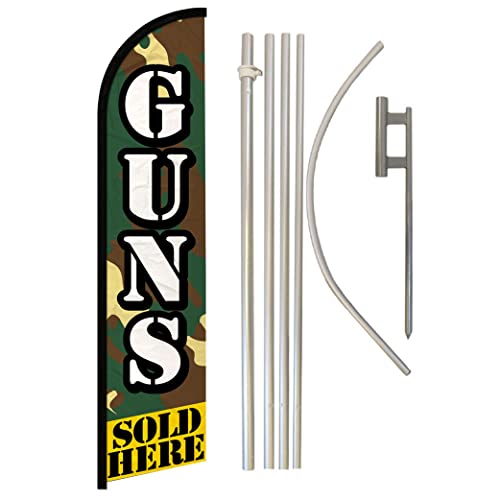 Guns Sold Here Windless Banner Advertising Flag & Pole Kit - Perfect for Retailers