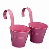 Blumentopf 2er Set, Stahlblech pink, inklusive Halter Ø16x14,5cm