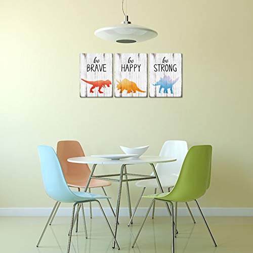 Homeoart Dinosaur Pictures Canvas Wall Art Prints Inspirational Quote Painting Kids Room Children Boys Bedroom Nursery Decor 12"X16"X3 Panels Framed Easy To Hang #TOP3
