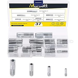 Mardatt 37 Pcs Zinc Plated Metal Knurled Drop in Anchor Assortment Set, 1/4″, 5/16″, 3/8″, 1/2″ Concrete Expansion Drop-in Anchors Kit