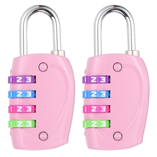 Image of PATIKIL Combination Lock, 2Pcs 4 Digit Outdoor Padlock Waterproof Locker Lock for Luggage Suitcase, Gym Locker, Fence, Filing Cabinets, Toolbox, Gate, Pink with Colorful Wheel
