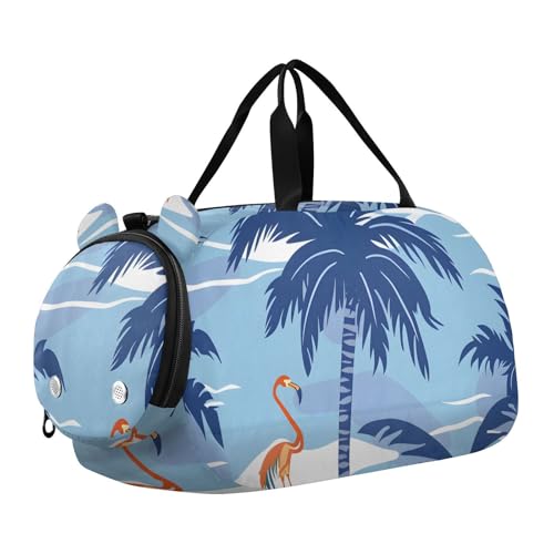 Duffle Bag Kids Gym Bag with Shoes Compartment & Wet Separation Overnight Travel Duffel Bag Plam Flamingos for Girl Boy