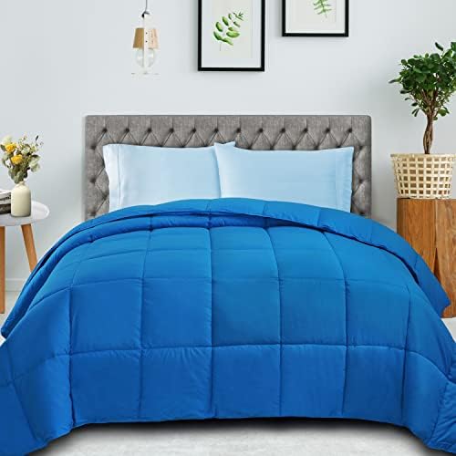 SUPERIOR Classic All-Season Down Alternative Comforter with Baffle Box Construction, Warm Filling - Full/Queen Comforter, Aster Blue