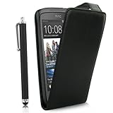 KOLAY® HTC Desire 500 Hülle in Schwarz - Leder Hülle Etui Schutzhülle + Bildschirmschutzfolie + Stylus (Eingabestift)