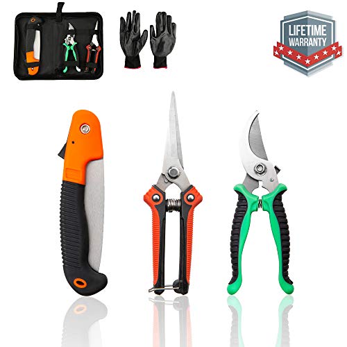 Bisou 3 Pack Garden Pruning Shears Stainless Steel Garden Cutter Clippers Trimming Hand Tools Scissor Set with Gardening Gloves
