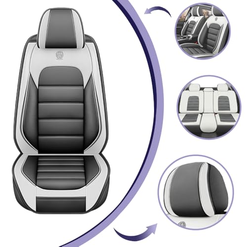 Image of Universal Car Seat Covers for Honda Accord 1981-2026 Anti-Slip Seat Covers,Waterproof Faux Leather Full Coverage Car Seat Protectors Interior Accessories(5Pcs Standard /Gray&White)