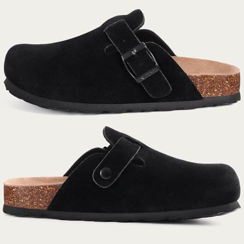 Image of KIDMI Unisex Vegan Suede Clogs Leather Mules Womens Mens Cork Footbed Potato Shoes with Arch Support