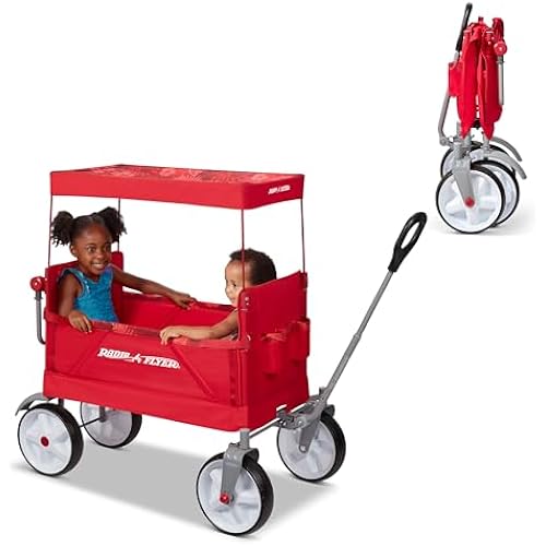 Radio Flyer Beach & Boardwalk 3-in-1 EZ Fold Wagon, for Kids 1.5+, UV Shade