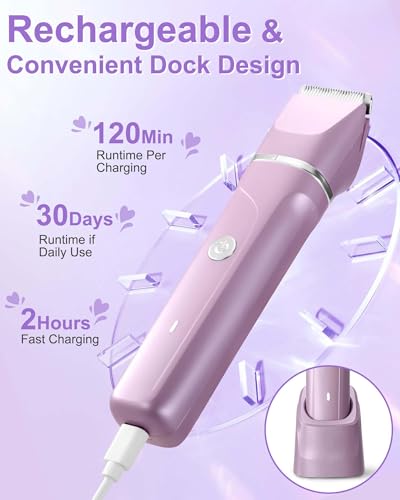 Image of Electric Razors for Women, 2-in-1 Bikini Trimmer with Charging Dock - Precision Bikini Shaver & Facial Trimmer for Sensitive Areas, Waterproof Electric Shaver for Women
