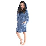 CelinaTex XS-XXXL Bademantel Kapuze zweifarbig kurz aufgesetzte Taschen Damen Mikrofaser Kuschelfleece OEKO-TEX Miami
