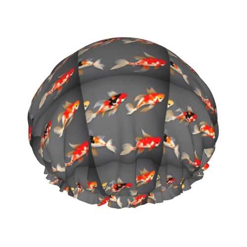 Gorro de ducha tradicional de carpas koi con estampado de lunares, doble capa, impermeable, para mujeres y hombres, reutilizable, banda elástica