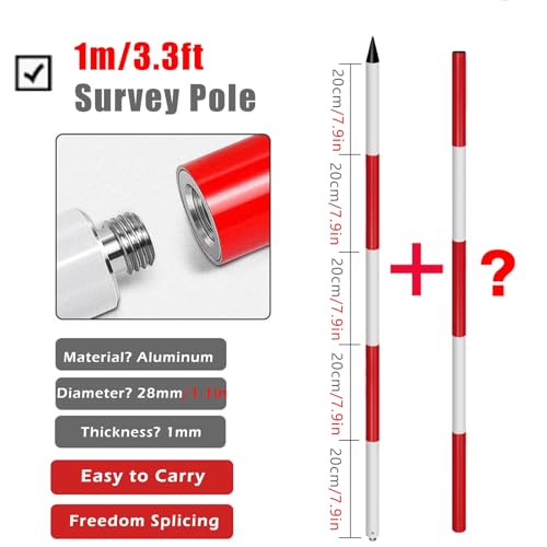 Poste de aluminio para topografía rojo y blanco con punta metálica y bolsa 3