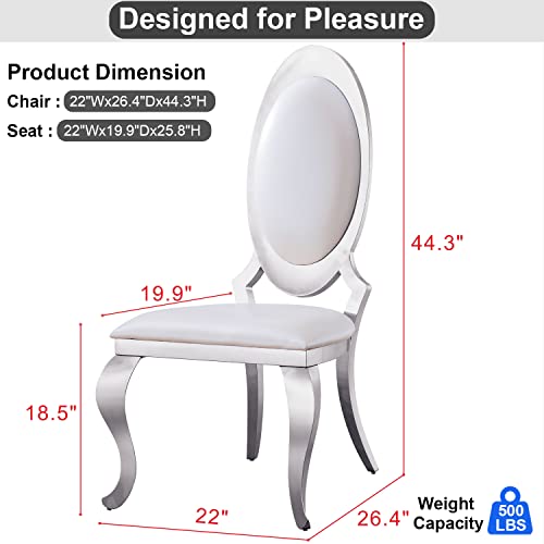 Goderfuu Dining Chairs Set Of 4 - White Leather Upholstered Dining Chairs With Silver Stainless Steel Legs, Kitchen Dining Room Chairs With Round Back, Luxury Dining Chairs Accent Chairs Side Chairs #TOP2