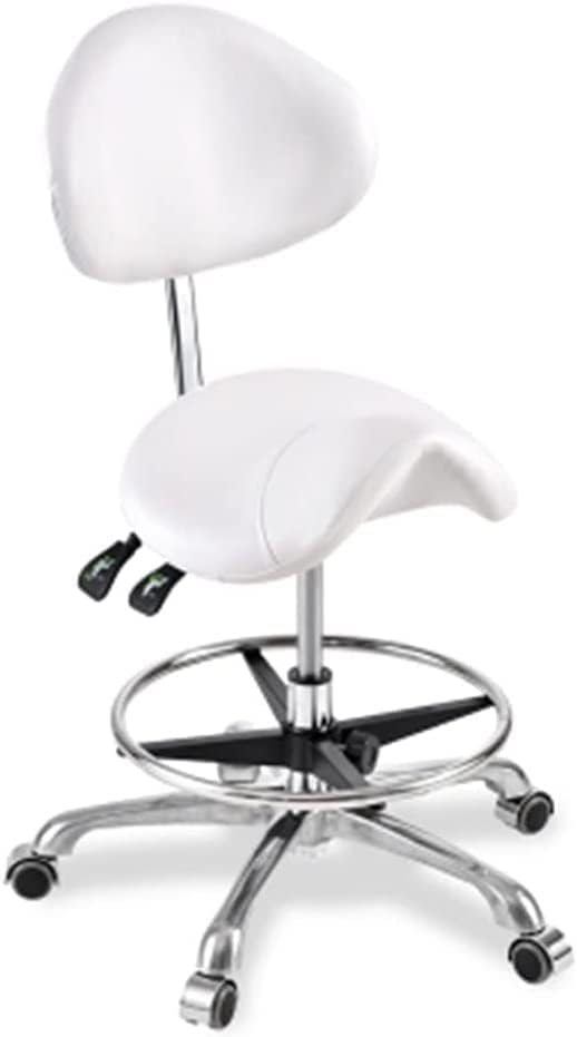 Adjustable Saddle Stool with Back Support - Ergonomic Rolling Chair with Footrest, Ideal for Dental Spa Salon Massage Manicure Tattoo - Hydraulic Gas Lift Swivel Seat Stool on Wheels