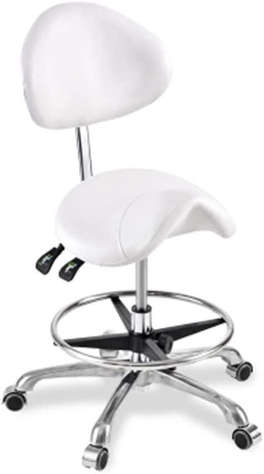 Adjustable Saddle Stool with Back Support - Ergonomic Rolling Chair with Footrest, Ideal for Dental Spa Salon Massage Manicure Tattoo - Hydraulic Gas Lift Swivel Seat Stool on Wheels