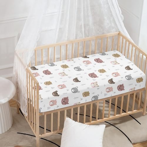 Image of Cartoon Bears Print Fitted Crib Sheet Bears Baby Crib Sheet Fit Standard Crib and Toddler Mattress,Crib Mattress Sheets for Boys Girls 28 inchx52 inch