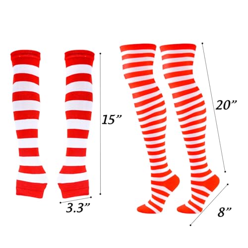 image for BigOtters Red and White Striped High Knee Socks, Including Candy Cane 