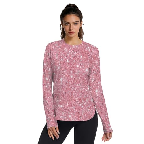 T-shirt de sport femme rose clair anti-UV SPF 50+ manches longues taille XS au 3XL